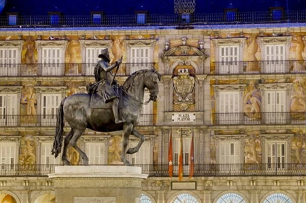 Plaza Mayor statue of Philip III, Madrid, Spain, Europe