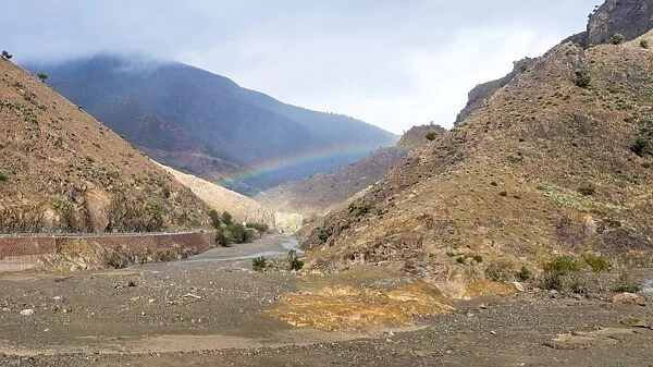 Rainbow in a gorge, Tizi N Tichka pass in the Atlas Mountains, Al Haouz Province