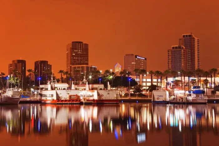 Framed Print : Rainbow Harbor and Skyline Print Framed Print : Rainbow Harbor and Skyline Print