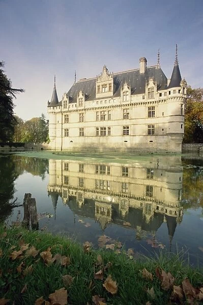 Reflection in lake of the chateau at Azay Le Rideau, one the chateaux of the Loire