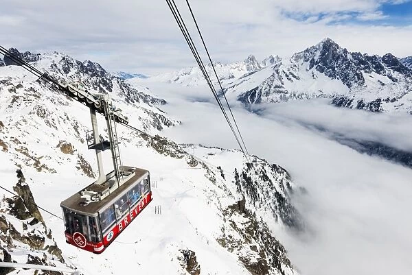 Sea of clouds weather inversion over Chamonix valley, Brevant cable car, Chamonix