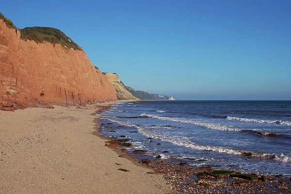 Sidmouth Beach looking towards Beer Head, Devon, England, United Kingdom, Europe