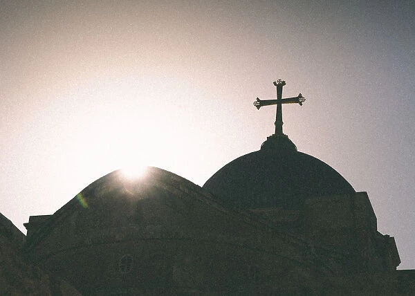 Silhouette of a church and cross, Jerusalem, Israel, Middle East