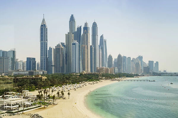 The skyscrapers of Dubai Marina and beach front, Dubai, United Arab Emirates, Middle East