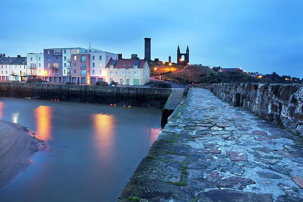 St. Andrews Harbour before dawn, Fife, Scotland, United Kingdom, Europe