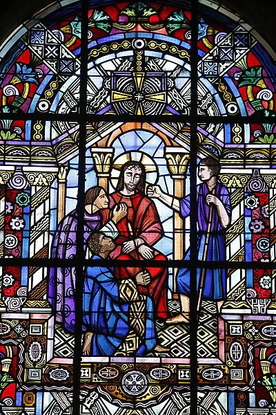 Stained glass by Jacques Gruber, Notre Dame de Brebieres basilica, Albert, Somme, France