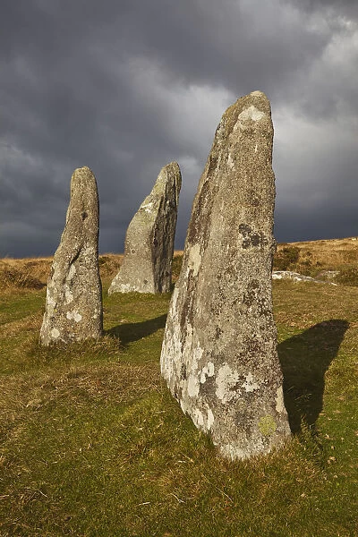 Standing stones at the prehistoric Scorhill Stone Circle, on Gidleigh Common, Dartmoor