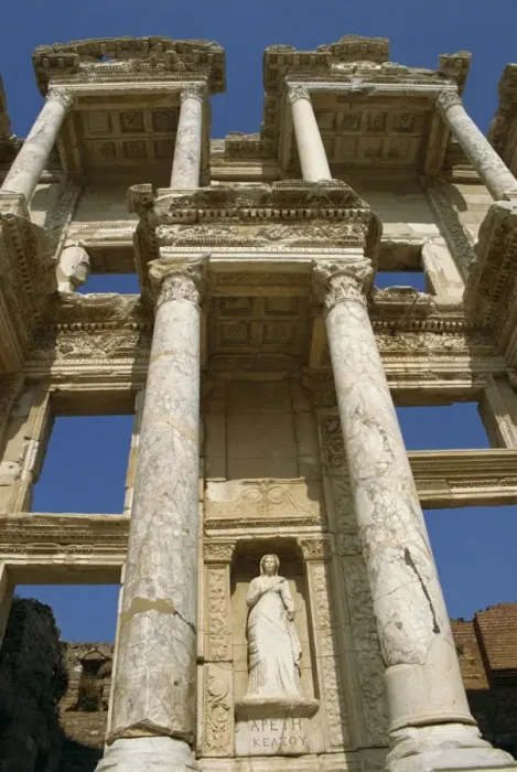 Framed Print : Statue of Virtue Print, Roman Library of Celsus facade Framed Print : Statue of Virtue Print, Roman Library of Celsus facade