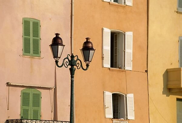 Street lamp and windows, St. Tropez, Cote d Azur, Provence, France, Europe