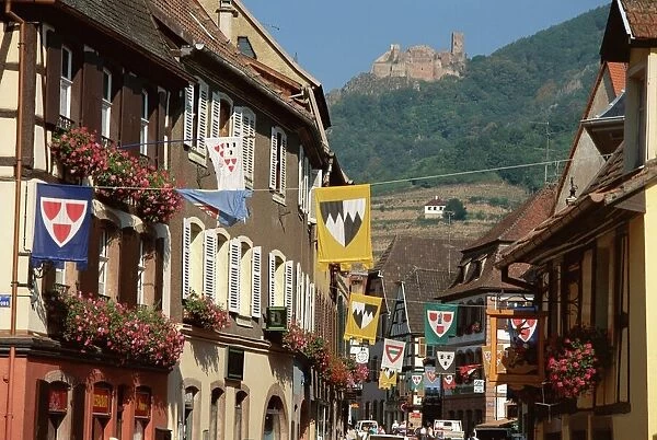 Street scene, Ribeauville, Alsace, France, Europe