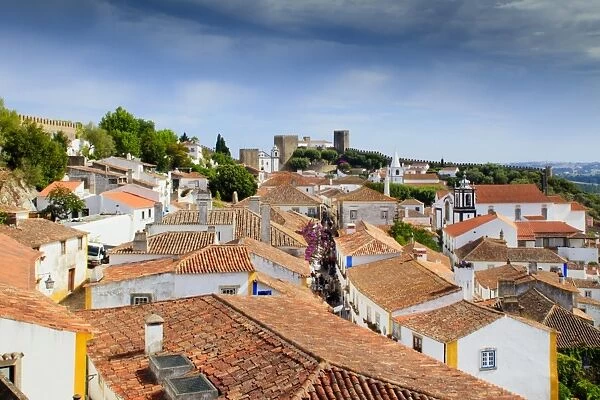 Streets and castle in the medieval walled village of Obidos in Portugals Centro region