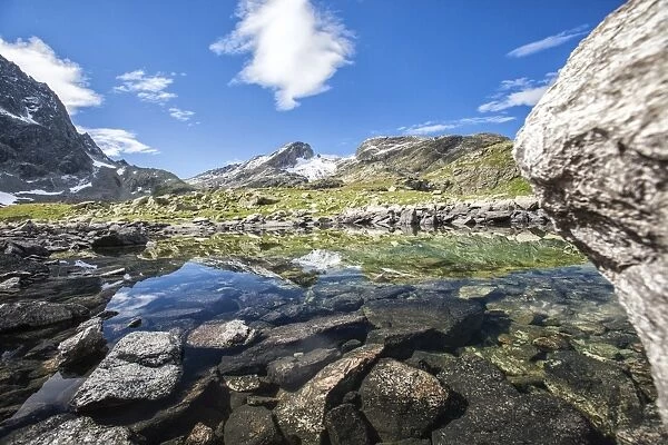 Summer day at Lake Grevasalvas, Engadine, Canton of Grisons (Graubunden), Switzerland