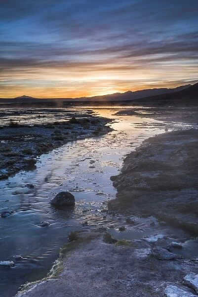 Sunrise at Chalviri Salt Flats (Salar de Chalviri), Altiplano of Bolivia in Eduardo