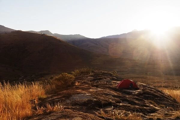 Sunrise on a tent, Tsaranoro Valley, Ambalavao, central area, Madagascar, Africa