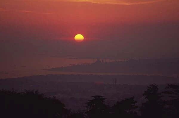 Sunset over the city and the Sea of Marmara, seen from the Asian side of the Bosphorus