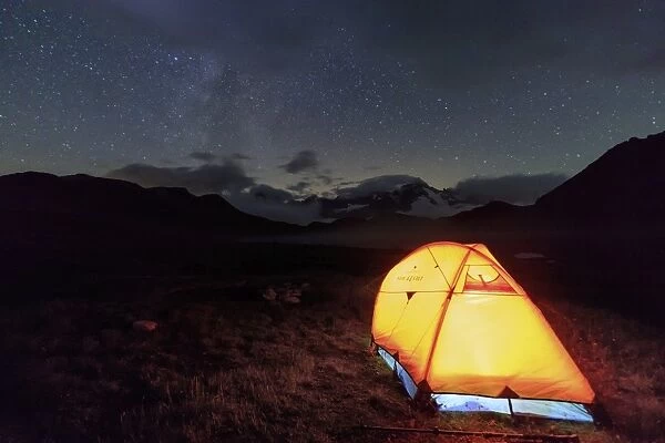 A tent under the stars around Fenetre Lakes, Ferret Valley, Saint Rhemy, Grand St Bernard