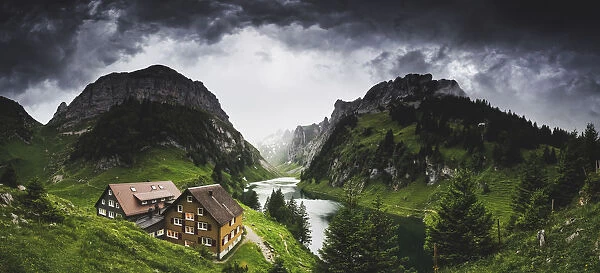 Thunderstorm coming at Bollenwees refuge, Canton of Appenzell, Alpstein, Switzerland