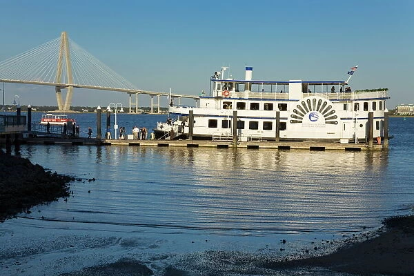 Tour Boat and Arthur Ravenel Jr. Bridge, Liberty Square, Charleston, South Carolina