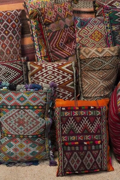 Traditional Moroccan cushions for sale in Old Square, Marrakech, Morocco, North Africa, Africa