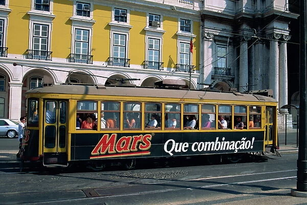 A tram advertising Mars bars in the city of Lisbon