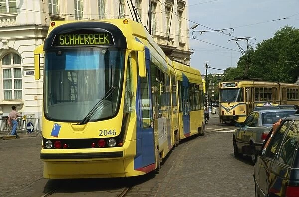 Trams, Place Royale, Brussels, Belgium, Europe