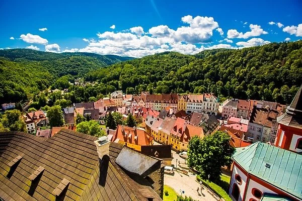 View from atop Loket Castle in the village of Loket in Karlovy Vary, Bohemia, Czech Republic