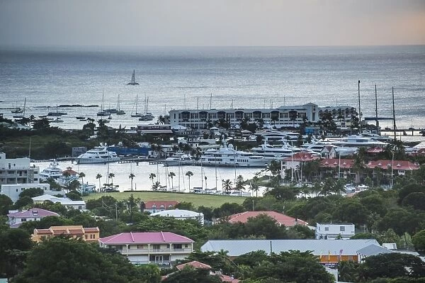 View over the boat harbour of Sint Maarten, Sint Maarten, West Indies, Caribbean