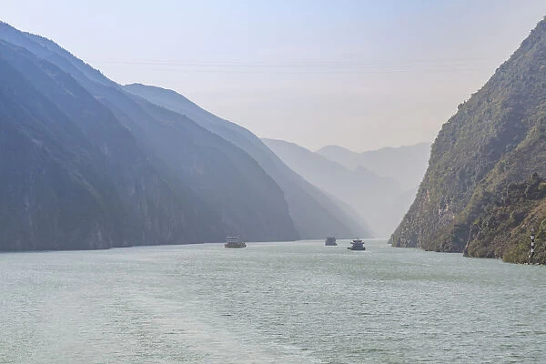 View of the Three Gorges on the Yangtze River from cruiseboat