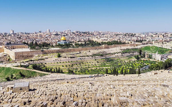 View of Jerusalem and the Dome of the Rock from the Mount of Olives, Jerusalem, Israel