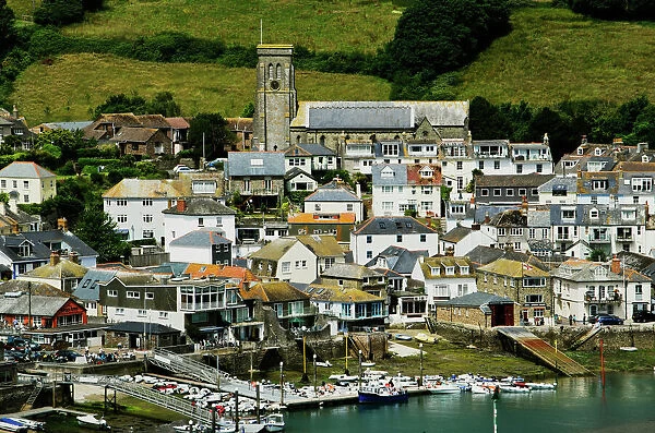 View of the Kingsbridge estuary, with harbour and boatyards, Salcombe, Devon
