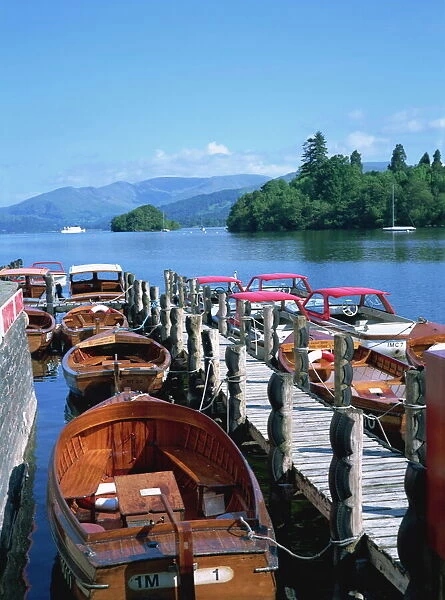 View of lake from boat stages, Bowness on Windermere, Cumbria, England