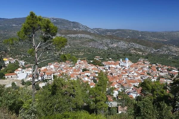 View over mountain village, Pagondas, Samos, Aegean Islands, Greece