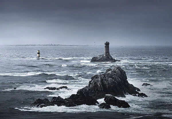 View of the ocean at Pointe du Raz with two lighthouses