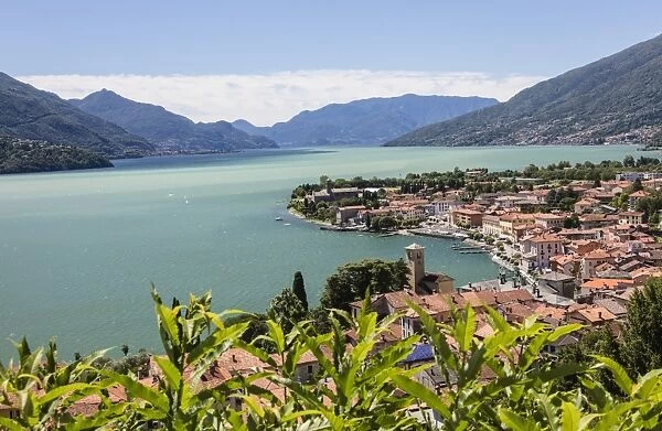View of the typical village of Gravedona surrounded by Lake Como and gardens, Province of Como