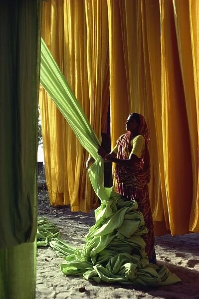 Woman working with textiles