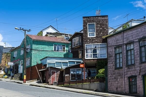 Wooden houses in Chonchi, Chiloe, Chile, South America