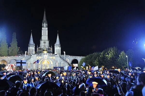 Worshippers outside the Basilica during Pope Benedict XVIs visit to Lourdes