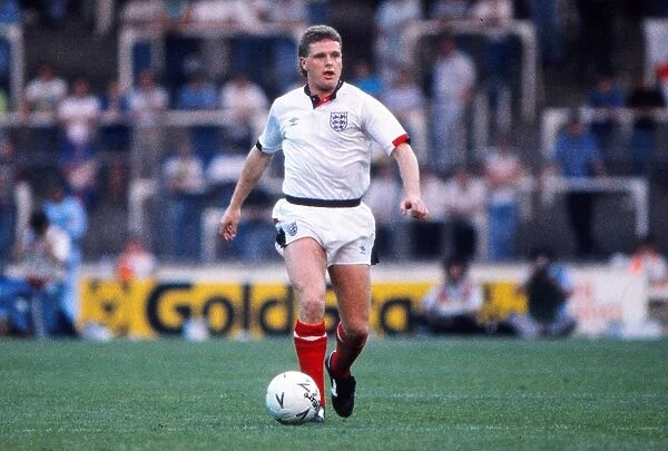 Paul Gascoigne on the ball during his first start for England in 1989