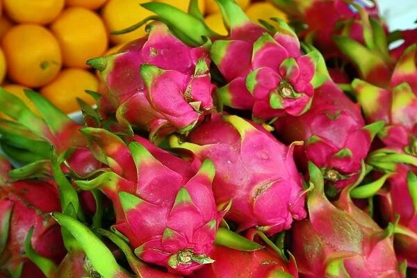 Dragon Fruit in the street market in Chinatown, Singapore, Republic of Singapore