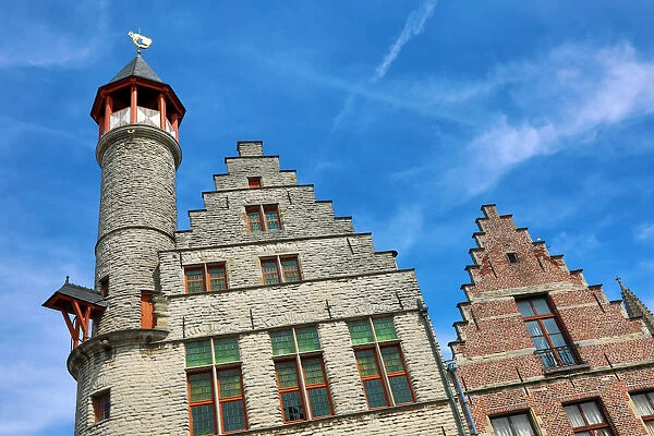 Traditional architecture of buildings on the Vrijdagmarkt, Ghent, Belgium