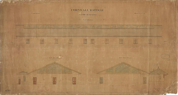 Cornwall Railway - Falmouth Station Contract Drawing No.2 - North, East End and West End Elevations of Station Building