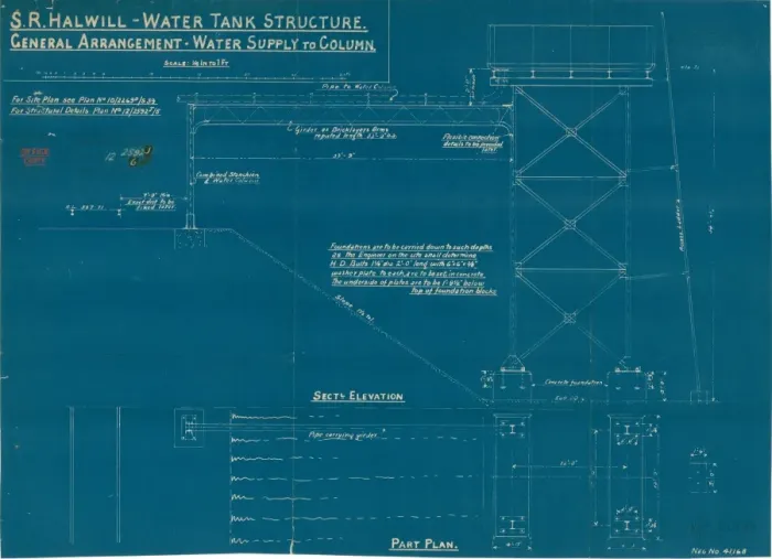 Framed Print : Halwill Junction Water Tank Print - General Arrangement Framed Print : Halwill Junction Water Tank Print - General Arrangement