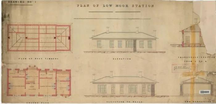 Framed Print : Low Moor Station Print: Architectural Plans and Elevations
