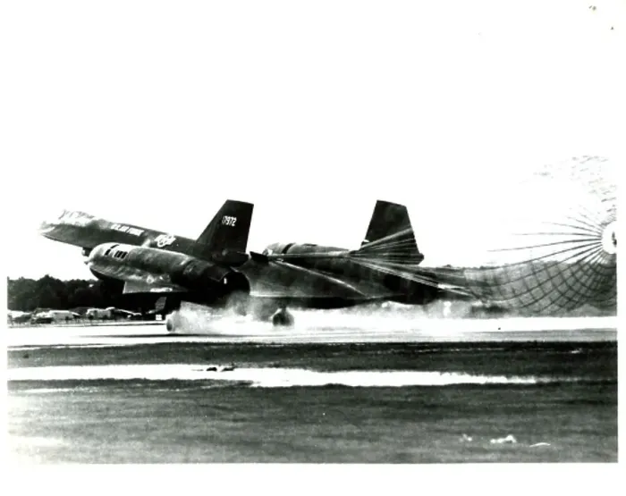 Framed Print : Print of Lockheed SR-71 landing with parachute Framed Print : Print of Lockheed SR-71 landing with parachute