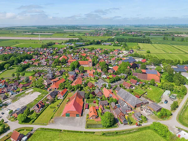 Aerail view at Rysum, Krummhorn, East Frisia, Lower Saxony, Germany