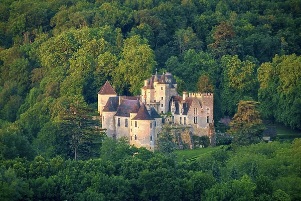 Aerial view of Chateau de la Malartrie castle, Vezac, Dordogne