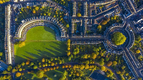Aerial view over the Circus, Bath, Somerset, England