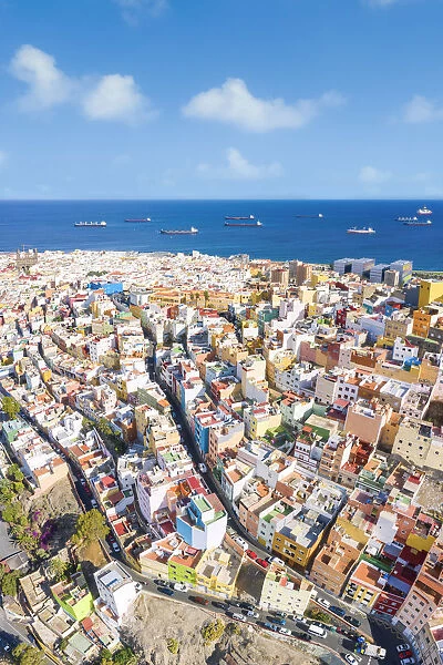 Aerial view of colorful buildings at Las Palmas. Gran Canaria, Canary Islands, Spain