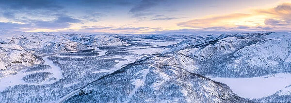 Aerial view of empty road (Norwegian County Road 98), Kunes, Troms og Finnmark
