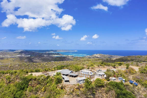 Aerial view of the Shirley Heights belvedere on hilltop, Antigua, Antigua and Barbuda
